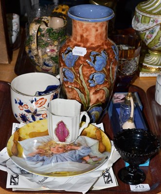 Lot 213 - Assorted Prattware pots, Doulton vase, cut and overlaid glass vase etc