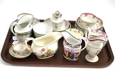 Lot 214 - Assorted Newhall tea bowls and saucers, decorative milk jugs etc