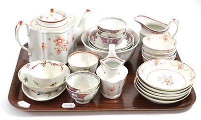 Lot 219 - Newhall part tea service including teapot and cover, tea bowls and saucers, milk jug, teapot...