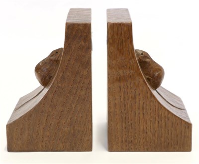 Lot 562 - A Pair of Robert  "Mouseman " Thompson Single Mouse Oak Bookends, each with carved mouse signature