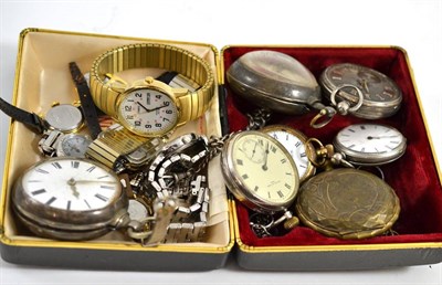 Lot 281 - Two silver pair cased pocket watches, two silver open faced pocket watches, lady's fob watch etc