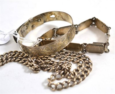 Lot 297 - Silver watch chain and two silver bracelets