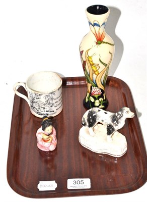 Lot 305 - Modern Moorcroft dragonfly vase, Royal Worcester candle snuffer of a crouching Oriental girl,...