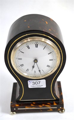 Lot 307 - Tortoiseshell mounted mantel clock with white metal inlay