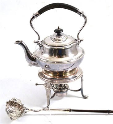 Lot 309 - A Georgian silver punch ladle and a plated tea kettle and stand