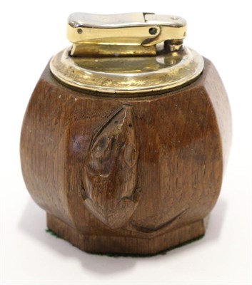 Lot 568 - A Robert  "Mouseman " Thompson Oak Table Lighter, of octagonal form, with carved mouse...