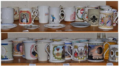 Lot 328 - Quantity of commemorative mugs (on two shelves)