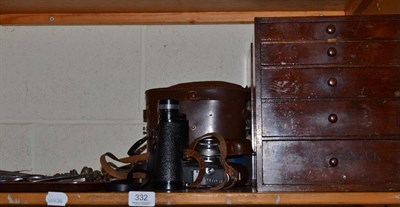 Lot 332 - Two medical cabinets with multi-drawers, quantity of dentistry tools, two pairs of binoculars and a