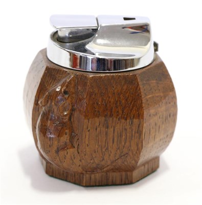 Lot 569 - A Robert  "Mouseman " Thompson Oak Table Lighter, of octagonal form, with carved mouse...