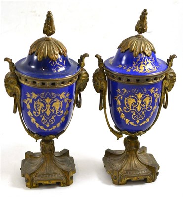 Lot 356 - Pair of Sevres gilt metal mounted decorative vases and covers (a.f.)