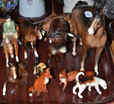 Lot 362 - A tray of Beswick animals (a.f.) together with a box of plates, ceramics, jug and bowl set etc