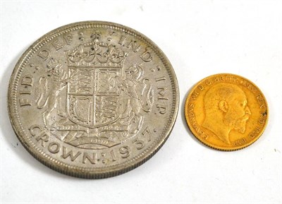 Lot 398 - 1905 half sovereign and 1937 crown (2)