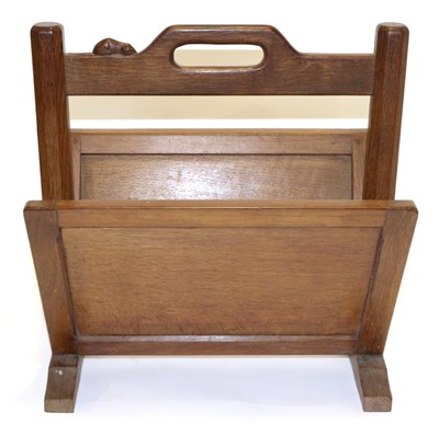 Lot 579 - A Robert  "Mouseman " Thompson Oak Magazine Rack, with carrying handle between two octagonal...