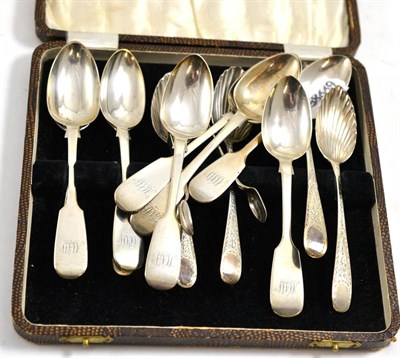 Lot 450 - Two sets of six silver teaspoons and a pair of silver sugar tongs