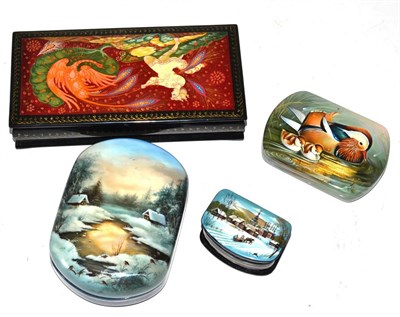 Lot 484 - Four assorted modern Russian lacquered hinged boxes and covers