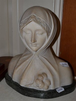 Lot 509 - A marble bust by A Cyprien (XIX-XX) modelled as a hooded young woman, signed A Cyprien, on a...