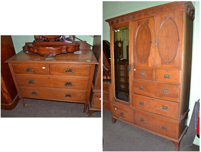 Lot 533 - Late 19th century oak combination wardrobe and matching dressing table