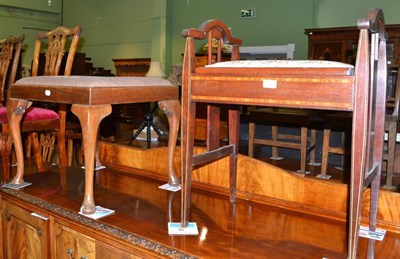 Lot 567 - Mahogany stool with woolwork top and an Edwardian inlaid piano seat