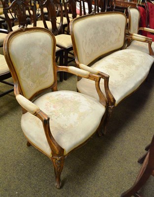 Lot 588 - Pair of French style open armchairs and a matching settee