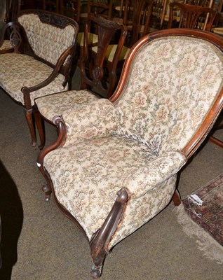 Lot 597 - Late Victorian carved mahogany framed settee, pair of mahogany dining chairs and a Victorian...