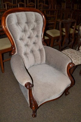 Lot 598 - A Victorian mahogany armchair with button back velvet upholstery