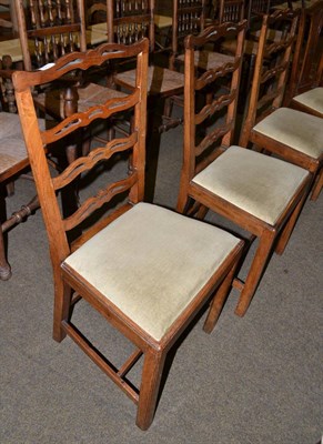 Lot 599 - Set of three 19th century splat-back country dining chairs and three others with rail-backs (6)