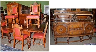 Lot 614 - Oak dining suit comprising extending table, sideboard and six chairs