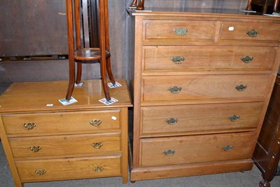 Lot 629 - Late Victorian five-height chest of drawers and an oak three-height chest