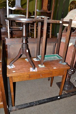 Lot 631 - A 19th century oak fold-over table, tripod table and an oak umbrella stand