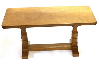 Lot 602 - A Robert  "Mouseman " Thompson 3ft Oak Coffee Table, circa 1960s, the rectangular adzed top on...