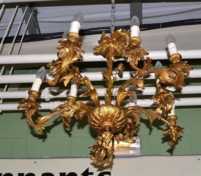 Lot 657 - Gilt metal five double branch chandelier