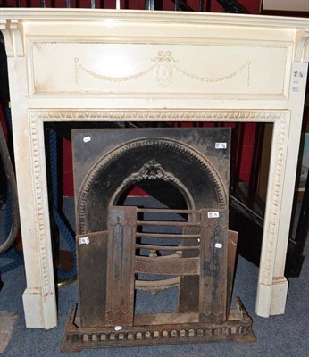 Lot 671 - An Edwardian black metal fire place with fender, together with a 20th century painted wooden...