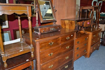 Lot 681 - Edwardian four height chest of drawers, five occasional tables and a reproduction toilet mirror