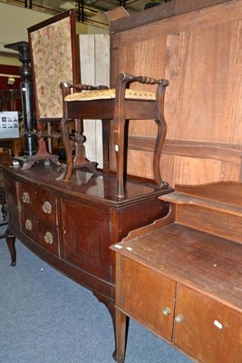 Lot 684 - Mahogany sideboard, inlaid washstand, piano seat, firescreen, pedestal stand and an oak...