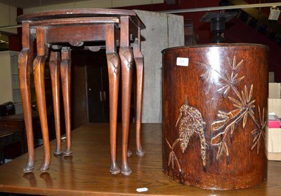 Lot 686 - Nest of two walnut tables, bentwood slipper box and cane back open armchair