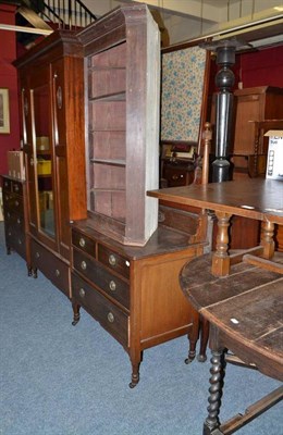 Lot 687 - Edwardian wardrobe, chest of drawers and dressing table, corner open shelves, corner whatnot...