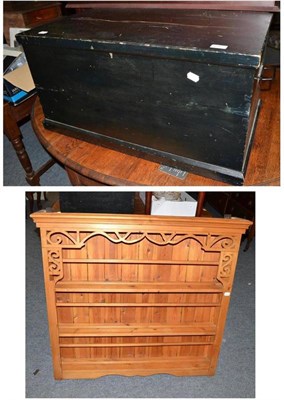 Lot 692 - Black painted pine blanket chest and a modern pine plate rack