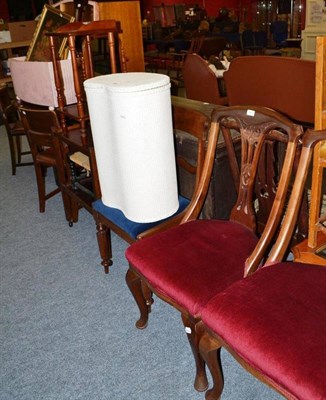 Lot 700 - Drop leaf table with four oak chairs with leather and studded upholstery, three other chairs,...