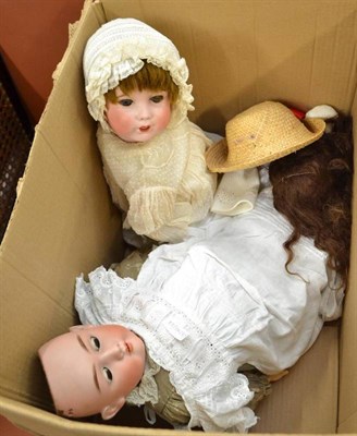 Lot 706 - SFBJ 251 bisque socket head doll with original wig in a cream cotton dress and a Max Handwerck...