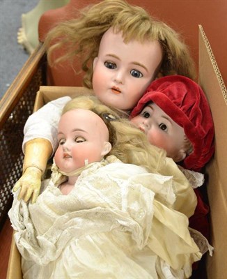 Lot 707 - K & R Simon & Halbig 126 bisque socket head doll (a.f.) in modern red velvet suit, another...