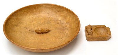 Lot 608 - A Robert  "Mouseman " Thompson Oak Fruit Bowl, with carved mouse signature to the interior, 29.5cm