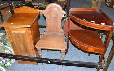 Lot 720 - Victorian oak hall chair, corner washstand and a bedside cupboard