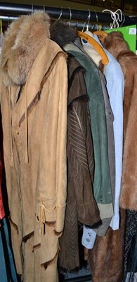 Lot 733 - Modern light tan suede coat with fur lining, another similar with hood in dark tan and...