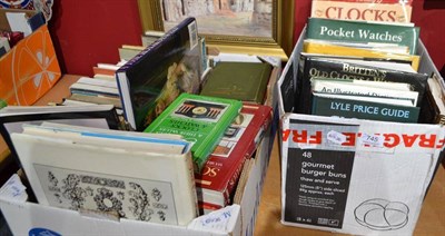 Lot 745 - Two boxes of assorted antique reference books including clocks, watches, pocket watches etc