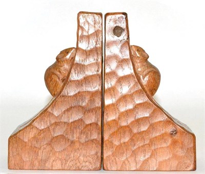 Lot 613 - A Pair of Robert  "Mouseman " Thompson Single Mouse Oak Bookends, each with carved mouse signature