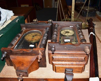 Lot 780 - Two wall clocks, set of scales and an ink stand/desk set