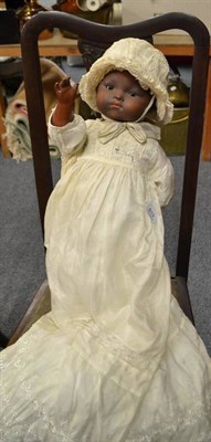 Lot 813 - Armand Marseille 341 bisque head baby doll, fully dressed in white cotton dress and bonnet,...