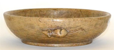 Lot 619 - A Robert  "Mouseman " Thompson Oak Fruit Bowl, circular and with carved mouse signature, 24.5cm...