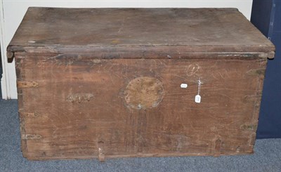 Lot 914 - A 16th century large Indo Portuguese storage chest, composed of six large planks of wood