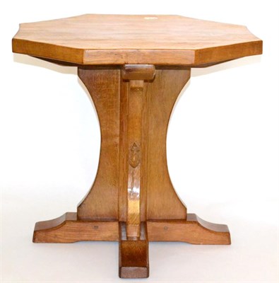 Lot 622 - A Robert  "Mouseman " Thompson Oak Octagonal Coffee Table, on a cruciform base, with carved...